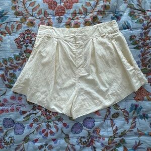 Free People Cream High-Waist Linen-Blend Shorts